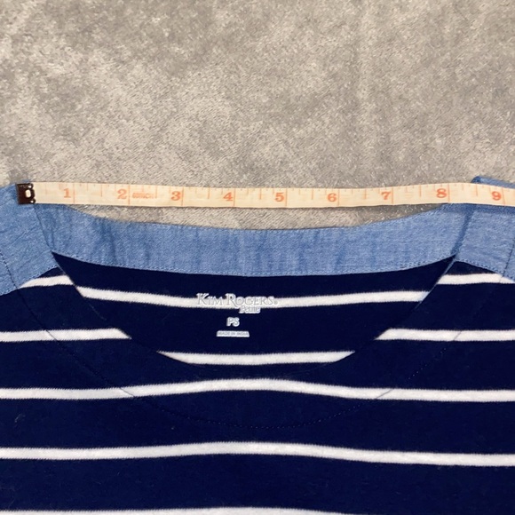 Kim Rogers Nautical Navy Striped Over Denim Layered-Look 3/4 Sleeve Anchor Top - Picture 16 of 16